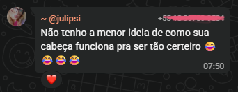 Mensagem de Julips elogiando a forma de pensar de Renato